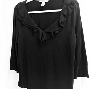 White House Black Market Black Ruffled Blouse